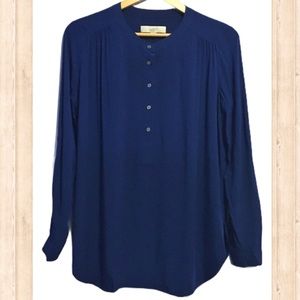 LOFT blue long sleeve half button down blouse